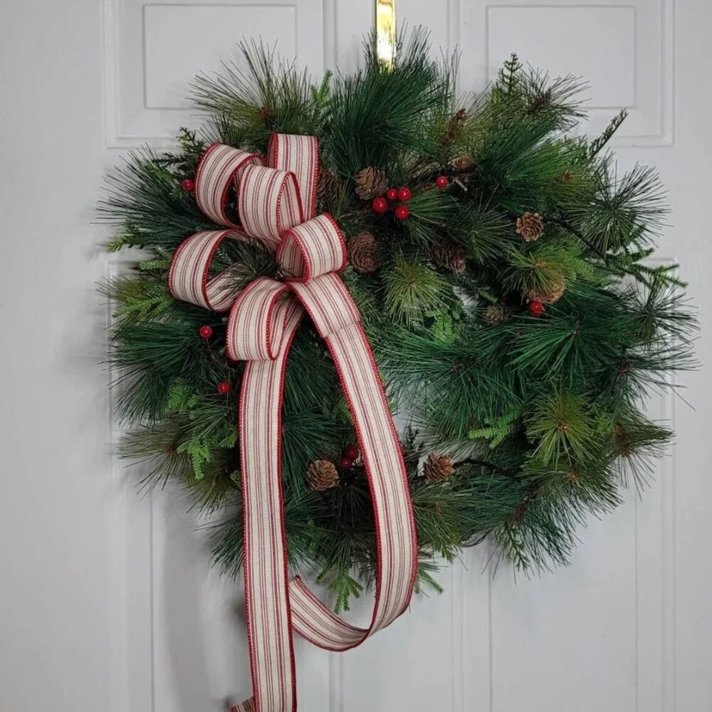 Mixed Pines Winter Wreath, Winter Season Red Berry Pine Farmhouse Rustic Wreath